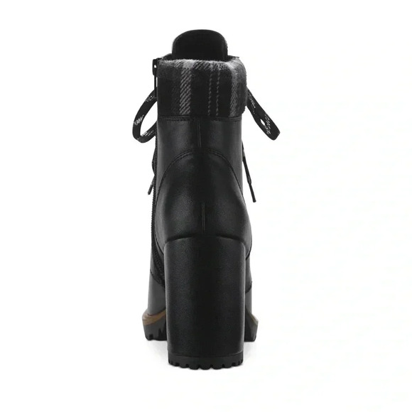 SUN STONE Womens Black Lace UpOctavia Round Toe Block Heel Zip-Up Boots 7.5M NWB - Picture 2 of 3